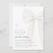 Élégant Baptême de Bow Blanc Invitation (Devant)