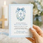 Élégant Baptême de la Bow Bleue Invitation pour Ga