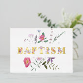 Élégant Baptême Fleur sauvage Foil Invitation (Debout devant)