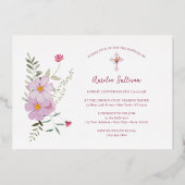 Élégant Baptême Fleur sauvage Foil Invitation (Verso)