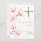 Élégant Baptême Floral Christening Invitation (Devant)