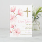 Élégant Baptême Floral Christening Invitation (Debout devant)