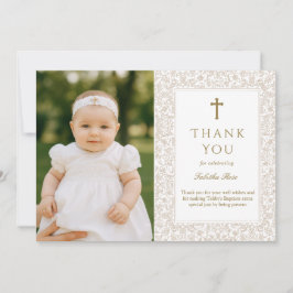Elegant Baptism  | Gold Cross Photo Thank You Kaart