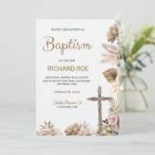Elegant baptism invitation featuring floral accent (Debout devant)