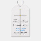 Elegant Baptism Silver Cross Blue Hartelijk dank Cadeaulabel (Voorkant)