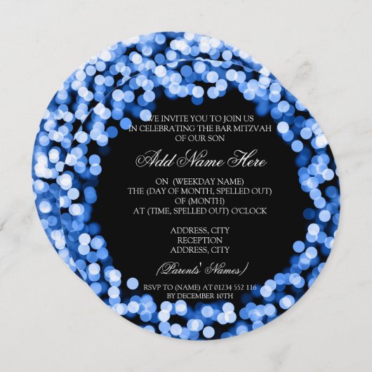 Elegant Bar Mitzvah Blue Sparkly Lights Kaart (Voorkant / Achterkant)