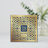 Elegant Bar Mitzvah Navy Gold Invitation Kaart (Staand voorkant)