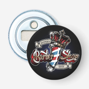 Elegant Barber Pole en Crown Logo personalize Button Flesopener