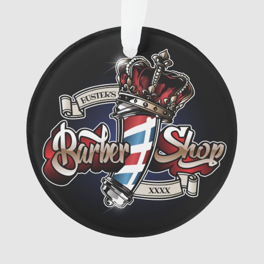 Elegant Barber Pole en Crown Logo personalize  Ornament (voorkant)