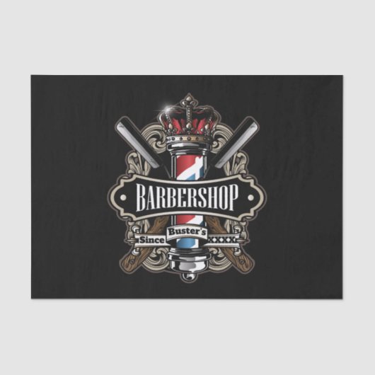 Elegant Barber Pole en Crown Logo personalize Tissuepapier (Voorkant)