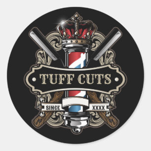 Elegant Barbershop Logo personaliseren 2 Ronde Sticker