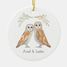 Elegant Barn Owl Couple Custom Name kerstcadeau