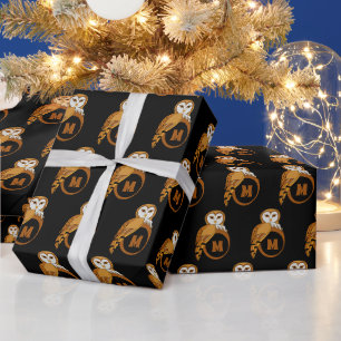 Elegant Barn Owl Monogram Cadeaupapier