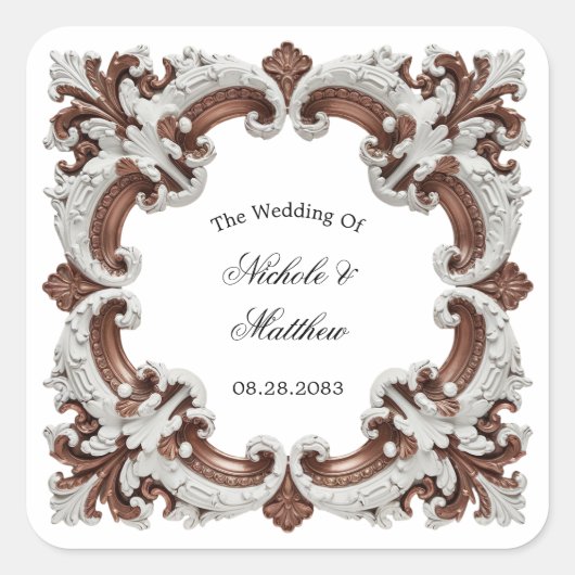 Elegant barok bruiloft Lijst Vierkante Sticker (Voorkant)