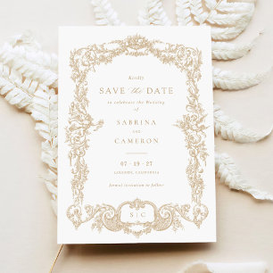 Elegant barok Frans goud Save the Date Kaart