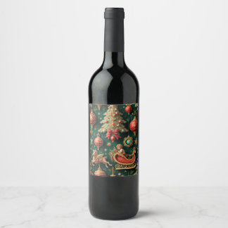 Elegant Barok Kerst Wijnfles Label Wijn Etiket