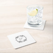 Elegant barok Lijst met uw Monogram Initiaal Vierkante Kartonnen Onderzetter (Insitu)