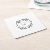Elegant barok Lijst met uw Monogram Initiaal Vierkante Kartonnen Onderzetter (Schuin)