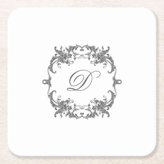 Elegant barok Lijst met uw Monogram Initiaal Vierkante Kartonnen Onderzetter (Voorkant)