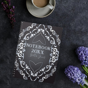Elegant Barok Luxe Chique Zwart en Zilver Jaar Notitieboek