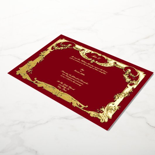 Elegant Barok Rococo Roos Bloemengrens Bruiloft Folie Uitnodiging (Gedraaid)