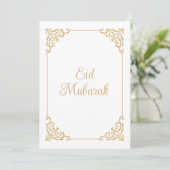 Elegant Barok Script Wit Goud Eid Mubarak Feestdagenkaart (Staand voorkant)