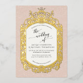 Elegant  Barok Scrollwork Blush Roze Goud Folie Uitnodiging (Voorkant)