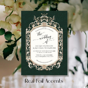 Elegant  barok scrollwork bos groen folie uitnodiging