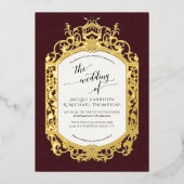 Elegant Barok Scrollwork Bourgogne Folie Uitnodiging (Voorkant)