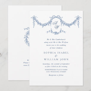Elegant Baroque Blue French Garden Floral Wedding Kaart