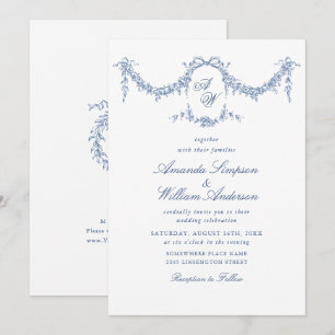Elegant Baroque Blue French Garden Floral Wedding Kaart