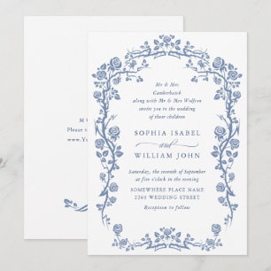 Elegant Baroque Blue French Garden Floral Wedding Kaart