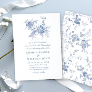 Elegant Baroque Blue French Garden Floral Wedding Kaart