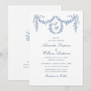 Elegant Baroque Blue French Garden Floral Wedding Kaart