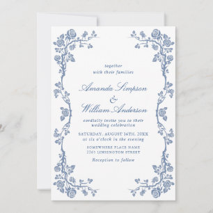 Elegant Baroque Blue French Garden Floral Wedding Kaart
