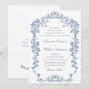 Elegant Baroque Blue French Garden Floral Wedding Kaart