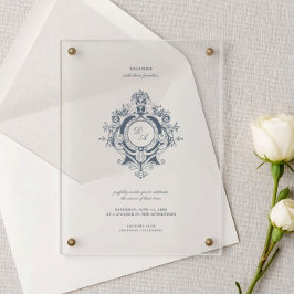 Elegant Baroque Crest Wedding Acrylic Invitation Acryl Uitnodigingen