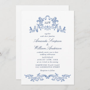 Elegant Baroque Dusty Blue Classy Wedding QR code Kaart
