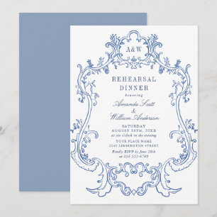Elegant Baroque Dusty Blue Lijst Rehearsal Dinner Kaart