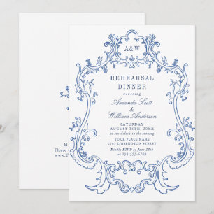 Elegant Baroque Dusty Blue Lijst Rehearsal Dinner Kaart