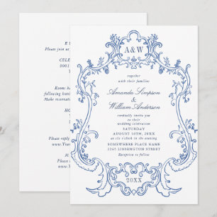 Elegant Baroque Dusty Blue  Lijst Wedding Kaart