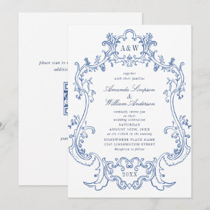 Elegant Baroque Dusty Blue Lijst Wedding Kaart