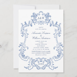 Elegant Baroque Dusty Blue Lijst Wedding Kaart