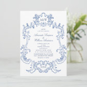 Elegant Baroque Dusty Blue Lijst Wedding Kaart (Staand voorkant)