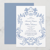 Elegant Baroque Dusty Blue Lijst Wedding Kaart (Voorkant / Achterkant)