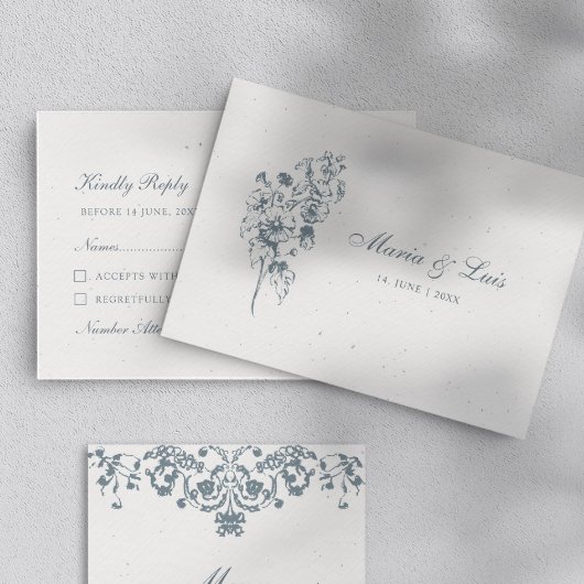 Elegant Baroque Flower Wedding RSVP Card Kaartje