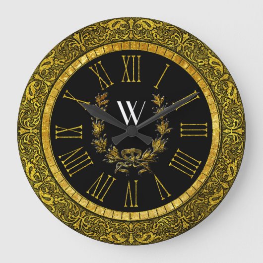 Elegant Baroque Gold Wreatmonogram Grote Klok (Voorkant)