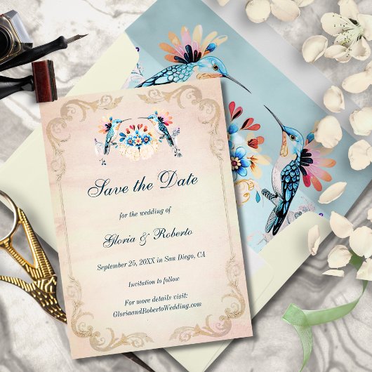 Elegant Baroque Hummingbird Old Mexico Wedding Save The Date