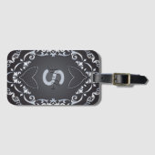 Elegant Baroque Luxury Chic Black & Silver Border Bagagelabel (Voorkant (horizontaal))