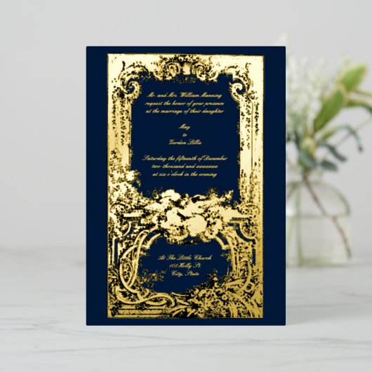 Elégant Baroque Rococo Oiseaux Mariage Invitations (Debout devant)